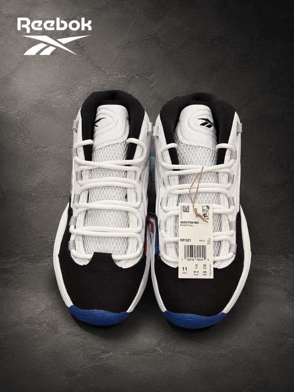 Reebok Question Mid H01321 White Black Red Blue Men’s Size 11 NWT Allen Iverson